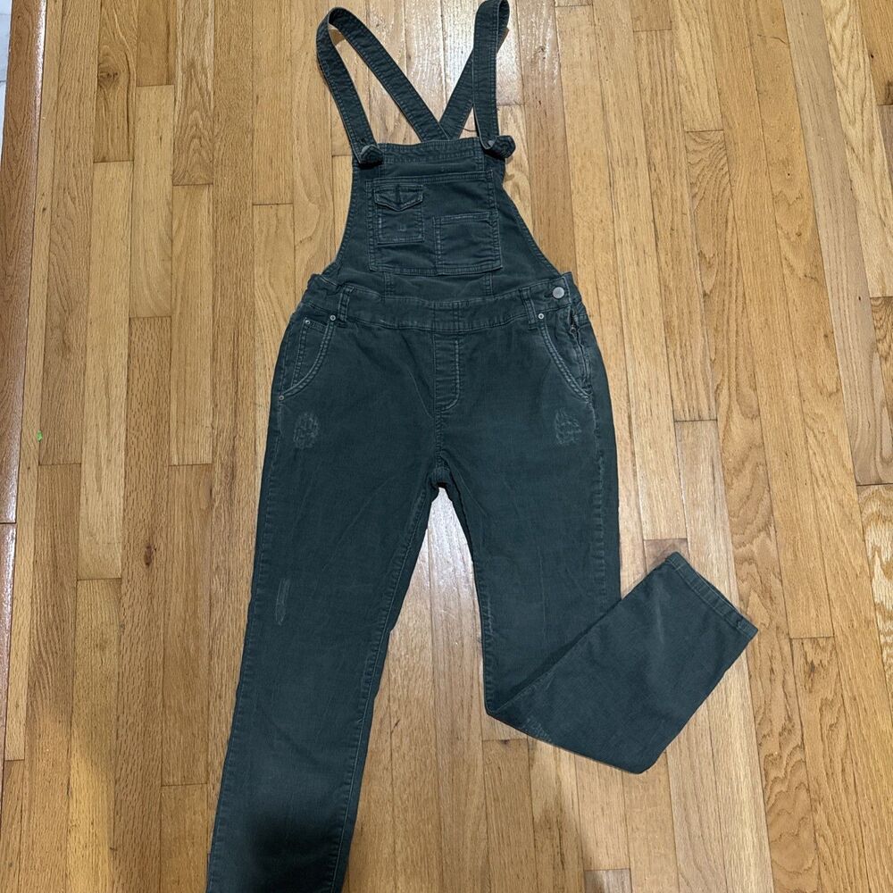 Free People Womens Corduroy Overall Bib Coveralls Distressed Sage Green Sz 27